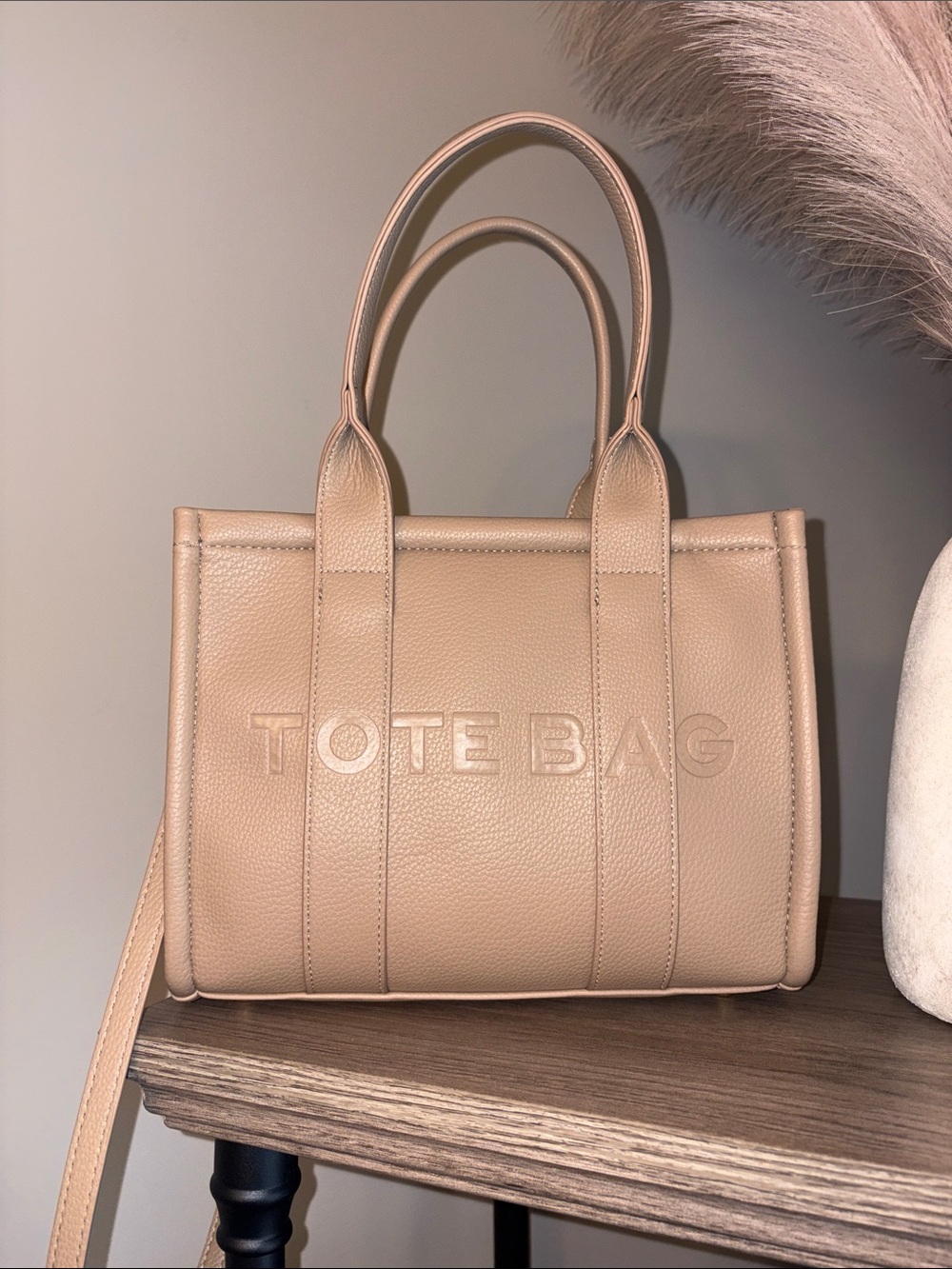 Beige Tote Bag - Structured Leather Carryall